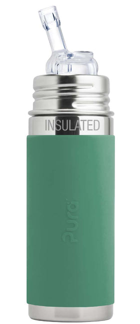 Pura thermos rietjesfles RVS 260 ml + silicone rietje + silicone reisdop + mint sleeve