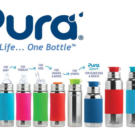 Pura tuitfles RVS 325 ml + silicone tuitspeen + silicone reisdop + grijze bumper