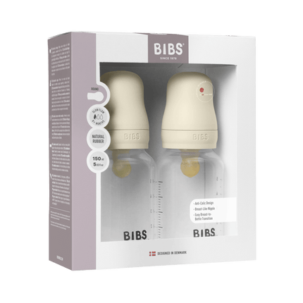 BIBS Baby Bottle Round Latex 2 pack 150 ml Slow Flow Ivory - BIBS - Babywinkel - 5713795265404