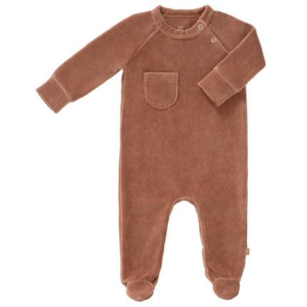 Fresk Baby-Pyjama aus Velours mit Fuß in Tawny Brown