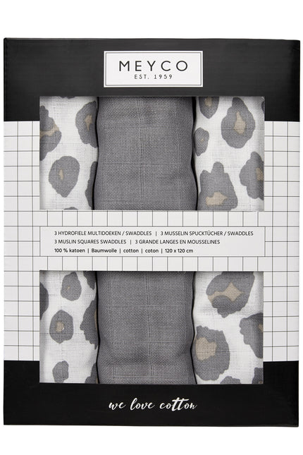 <tc>Meyco</tc> Hydrophiles Tuch 3St Panther <tc>Neutral</tc>/ Grau/Panther <tc>Neutral</tc> 100% Baumwolle