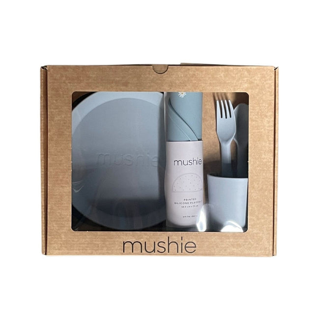 Mushie Geschenkbox Kindergeschirr-Set Rund Puderblau