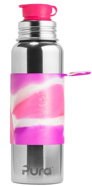 Pura Wasserflasche aus Edelstahl, 850 ml, Set Pink Swirl, 3-teilig