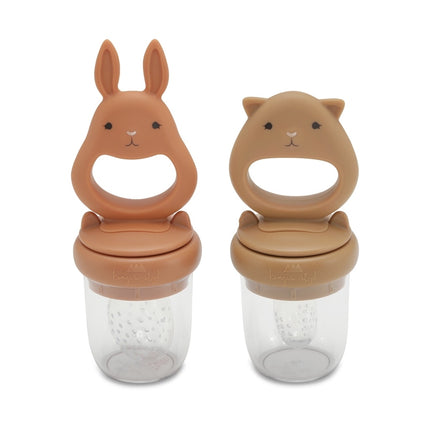 Konges Slojd Baby Besteck Set Silikon Obst Fütterung Schnuller Mandel/Terracotta 2tlg.