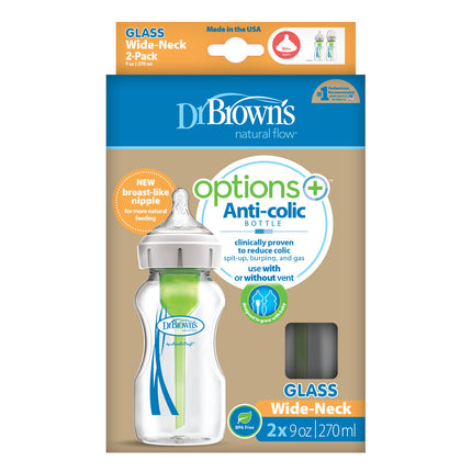 Dr. Brown's Options+ Anti-Kolik-Flasche 2er-Pack Weithalsflasche 270ml Glas