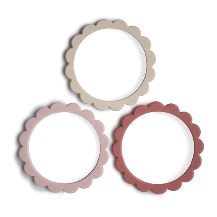 Mushie Beißring-Set Blumen Blush/Rose/Sh.Sand 3Stück