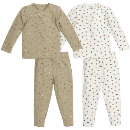 Meyco Baby Pyjama 2St Mini Panther Offwhite/Sand 100% Baumwolle