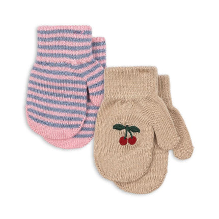 Konges Slojd 2 Pack Filla Mittens Cherry/Stripe